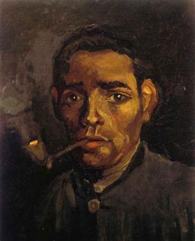Vincent Van Gogh : Head of a Young Man,Bareheaded,with Pipe